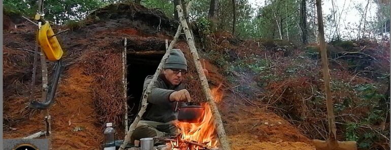 Makeshift Survival Shelter in a River bank A Hole to