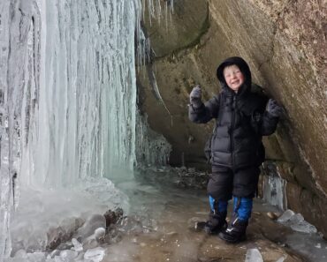 Winter Camping Under Frozen Waterfall in Survival Shelter Hot Tent