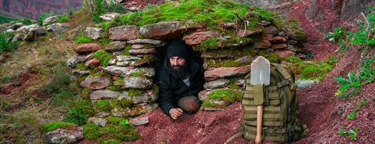 Building stone survival shelter in RED CANYONS